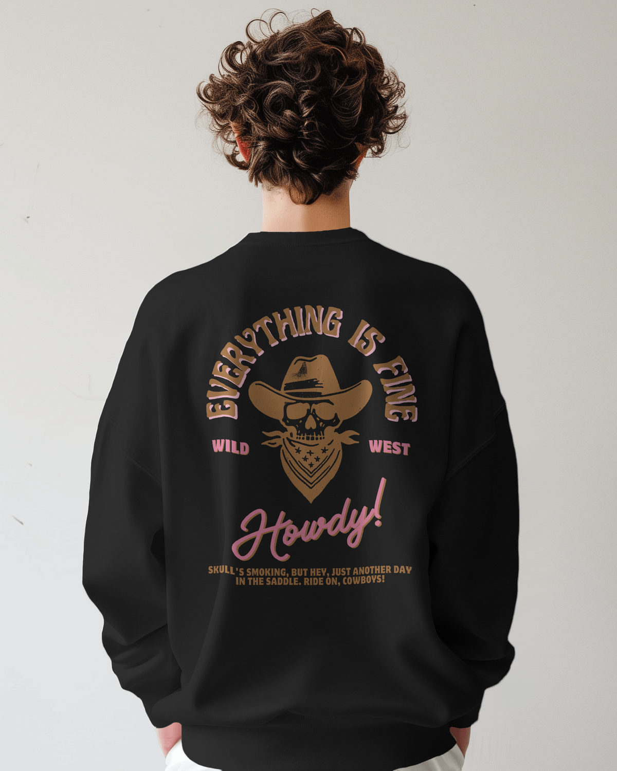 Wild West Howdy Skull Graphic Sweatshirt – Black